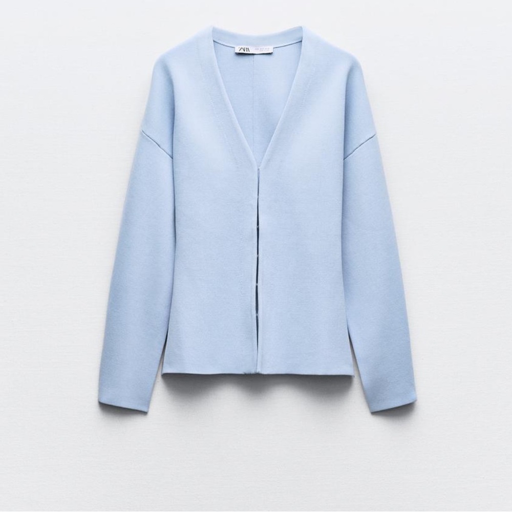 Zara Basic Knit Fitted Cardigan in sky blue